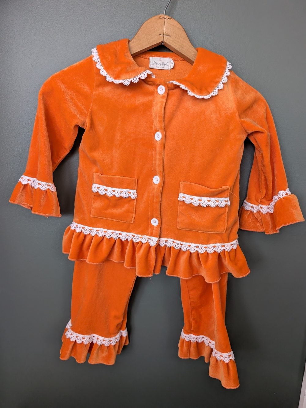 Kids Orange Velour Ruffle Set Soft Cozy Fall Charm Pumpkin Patch